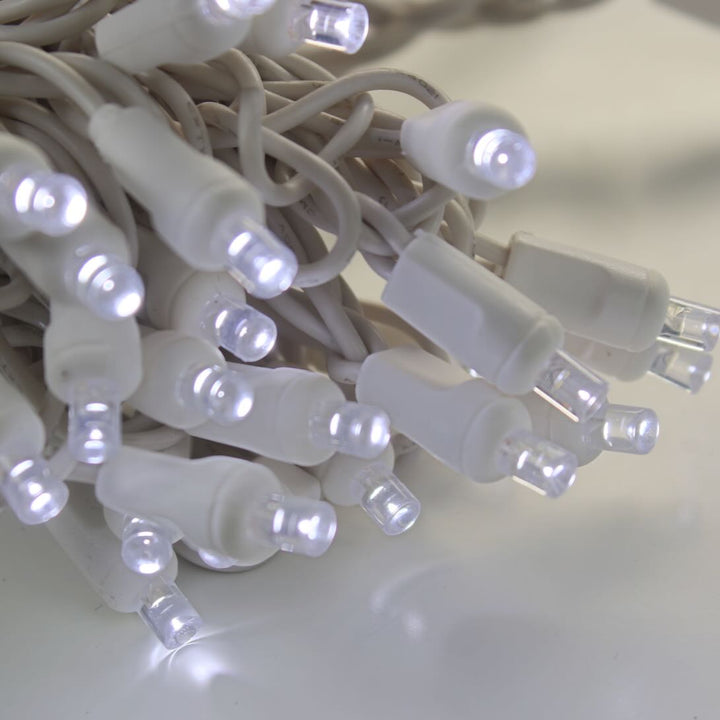 50-light 5mm Pure White LED Christmas Lights, 6" Spacing White Wire
