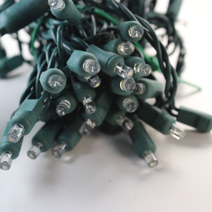 50-light 5mm Natural Pure White LED Christmas Lights, 4" Spacing Green Wire