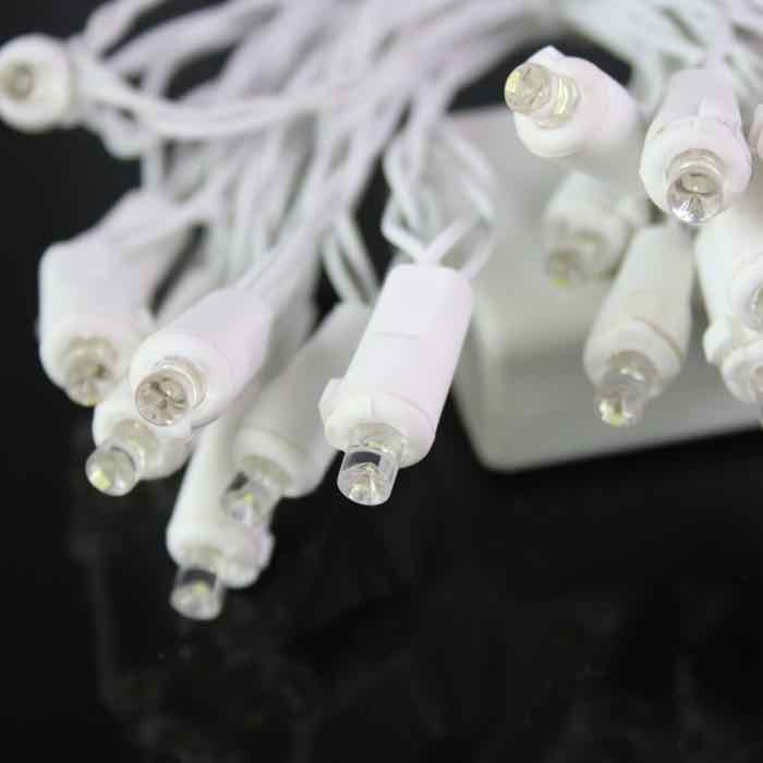 20-light 5mm Pure White LED Battery Lights, White Wire