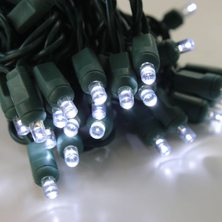 50-light 5mm Pure White LED Christmas Lights, 6" Spacing Green Wire