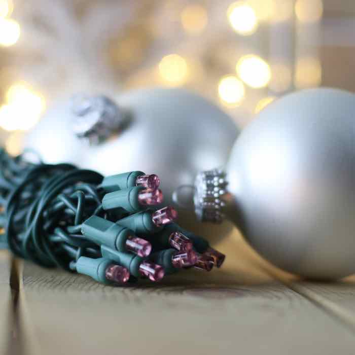 50-light 5mm Purple LED Christmas Lights, 6" Spacing Green Wire