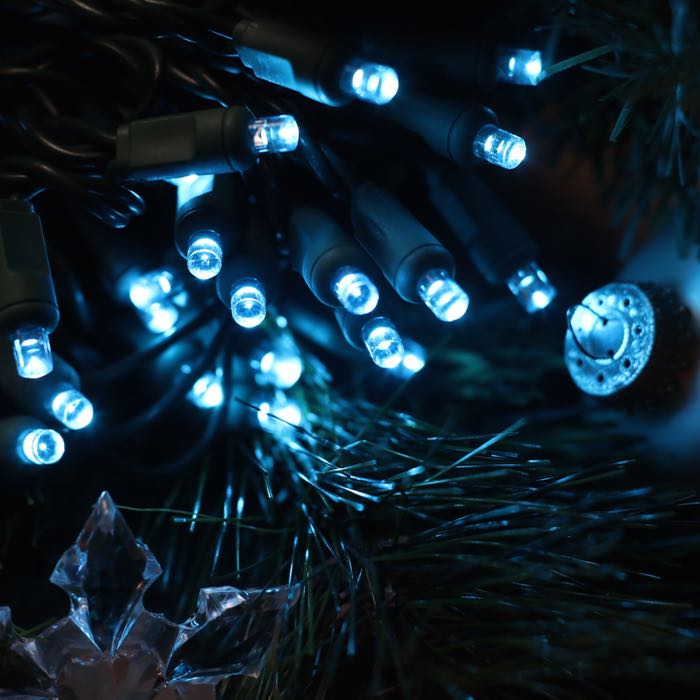 50-light 5mm Teal LED Christmas Lights, 6" Spacing