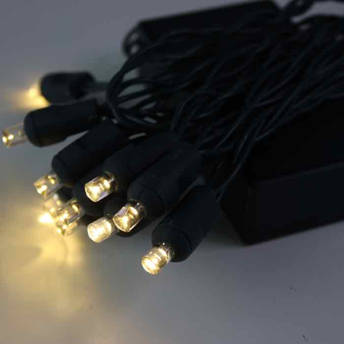 20-light 5mm Warm White LED Battery Lights, Green Wire