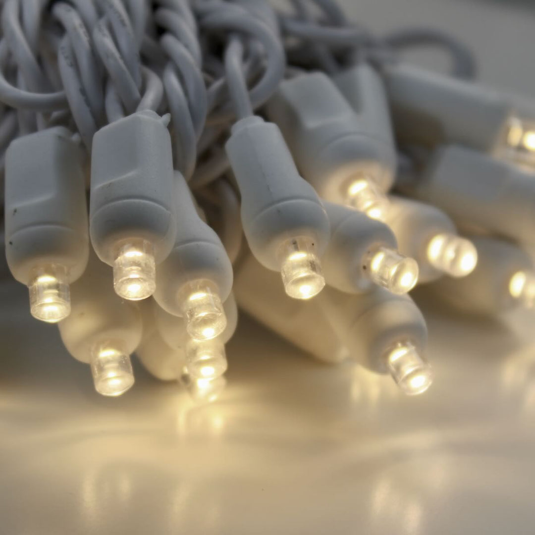 50-light 5mm Warm White LED Christmas Lights, 4" Spacing White Wire