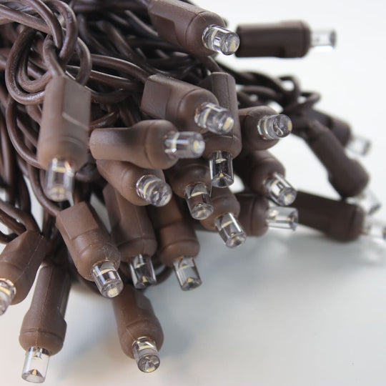 50light 5mm Warm White LED Christmas Lights, 6" Spacing Brown Wire