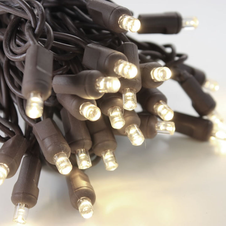 50-light 5mm Warm White LED Christmas Lights, 6" Spacing Brown Wire