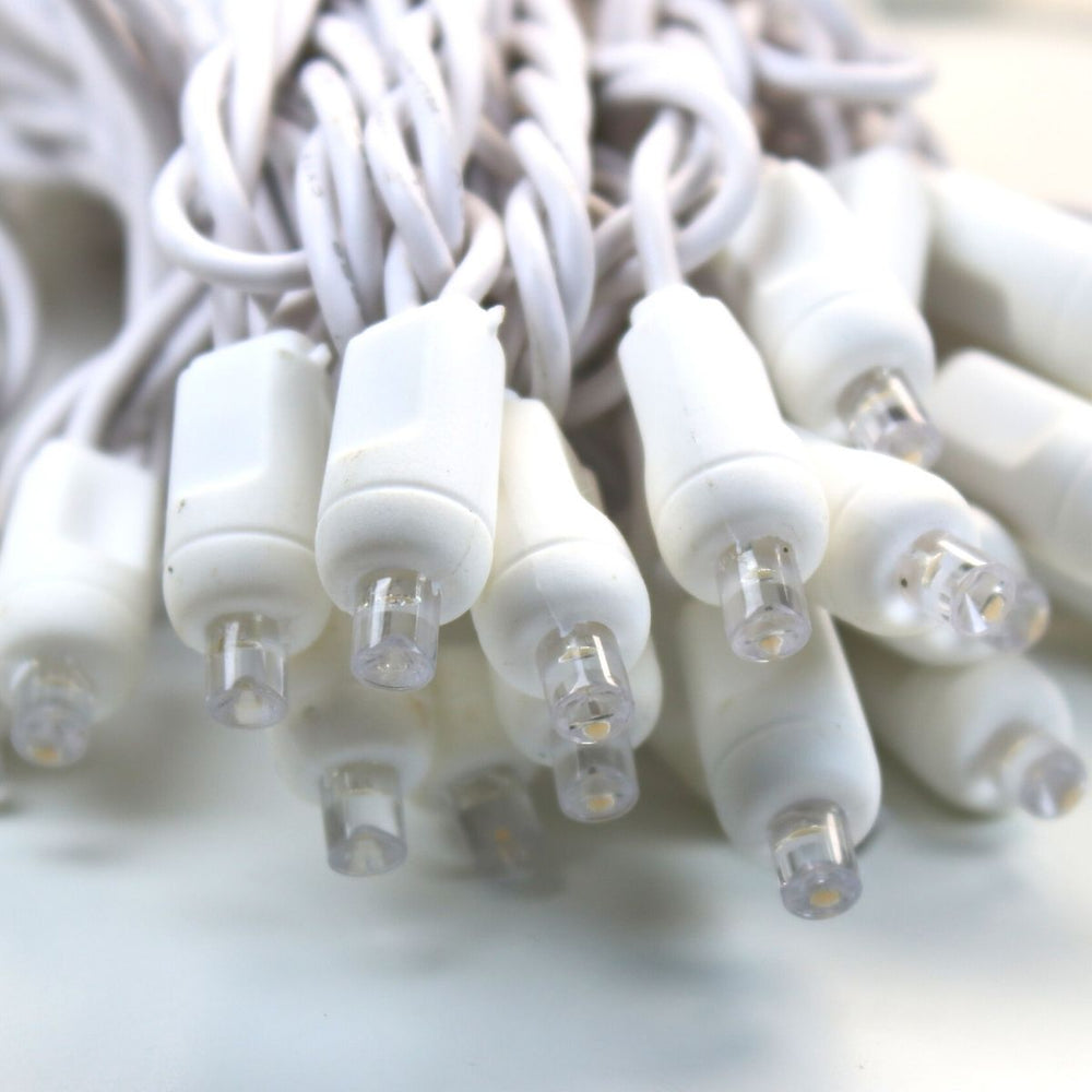 50-light 5mm Warm White LED Christmas Lights, 6" Spacing White Wire