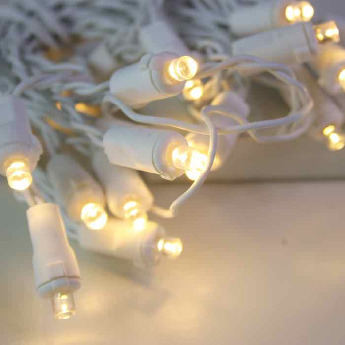 20-light 5mm Warm White LED Battery Lights, White Wire