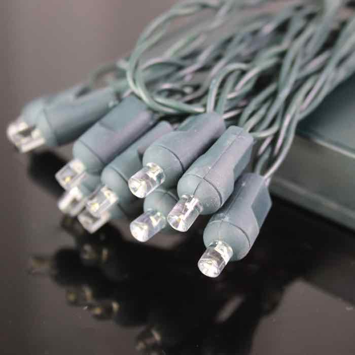 20-light 5mm Warm White LED Battery Lights, Green Wire