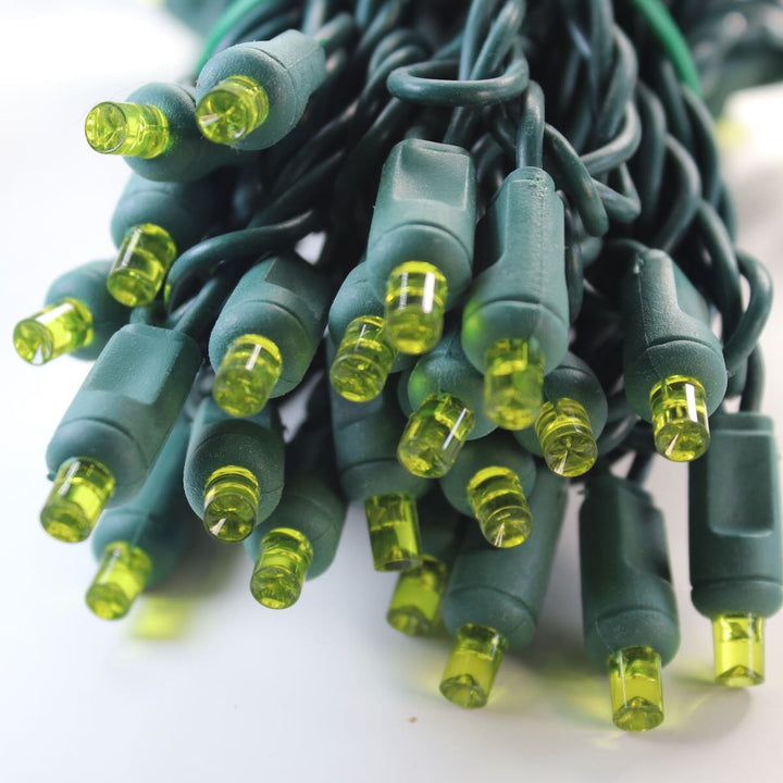 50-light 5mm Yellow LED Christmas Lights, Green Wire 6" Spacing