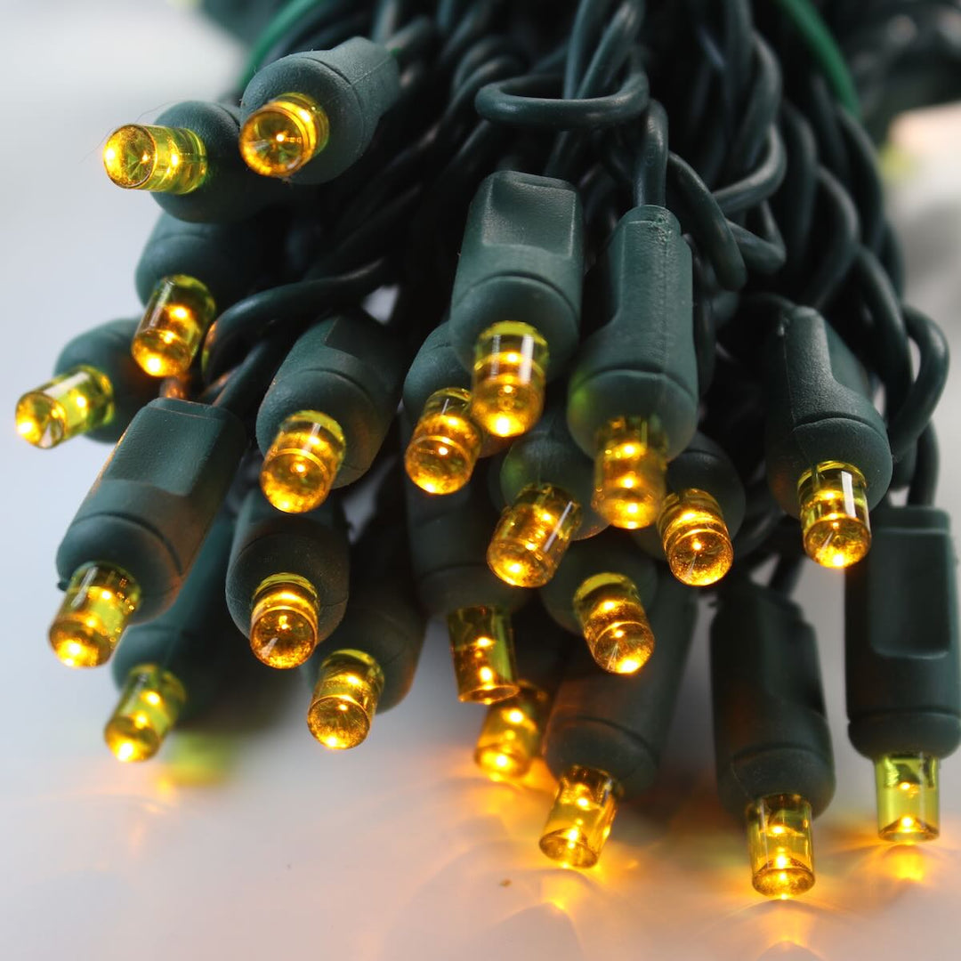 50-light 5mm Yellow LED Christmas Lights, Green Wire 6" Spacing