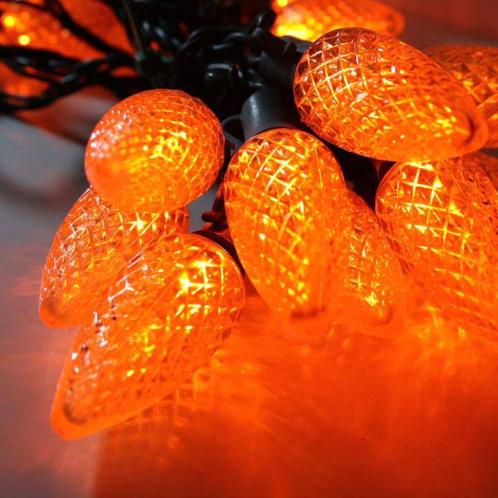 25-light C9 Orange LED Christmas Lights (Non-removable bulbs), 8" Spacing Green Wire