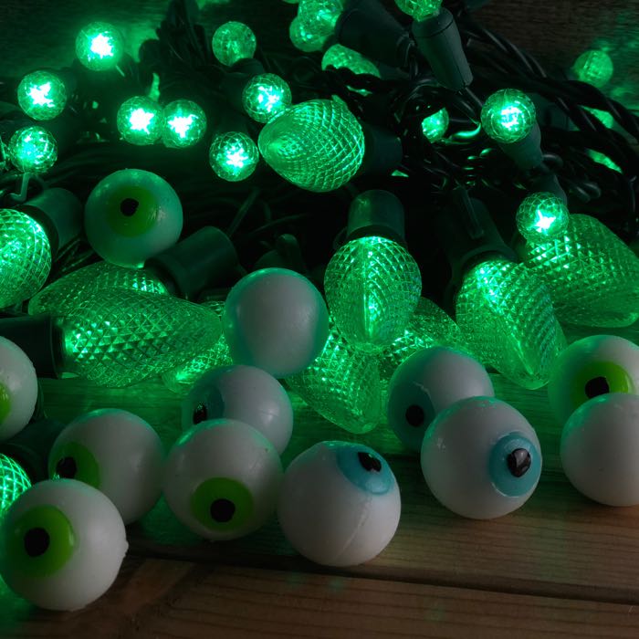 25-light C9 Green LED Christmas Lights (Non-removable bulbs), 8" Spacing Green Wire