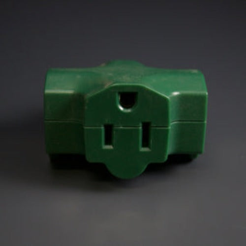 15-amp Rubberized 3-Prong T-Splitter Green