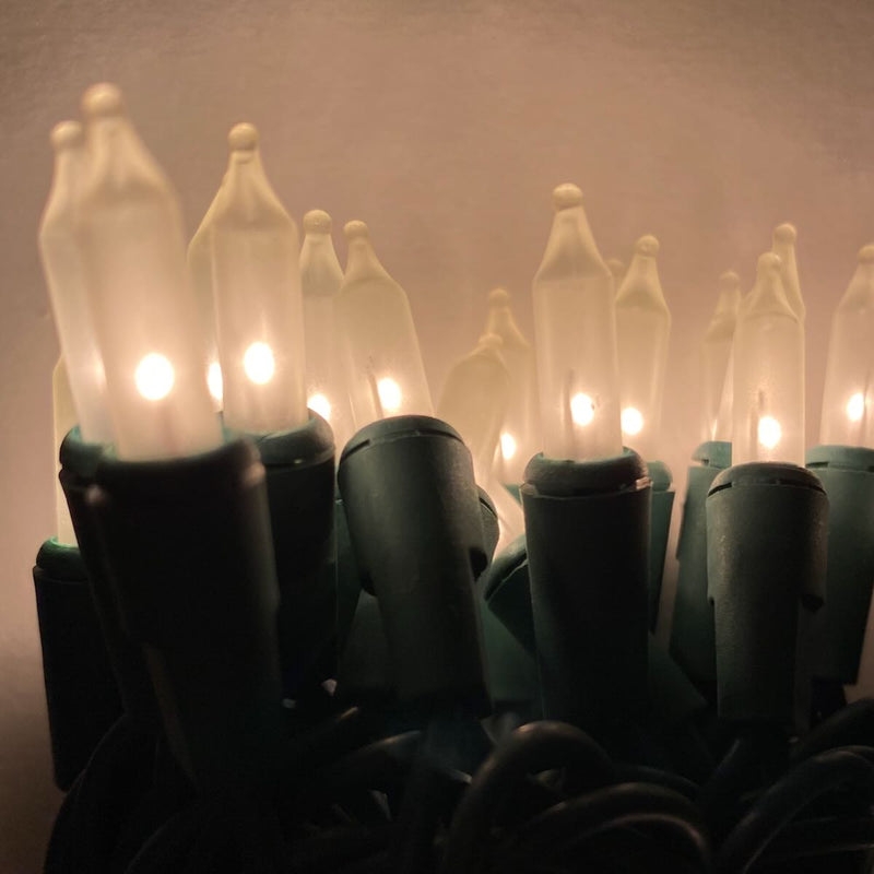 100-bulb Frost Mini Lights, 4" Spacing, Green Wire