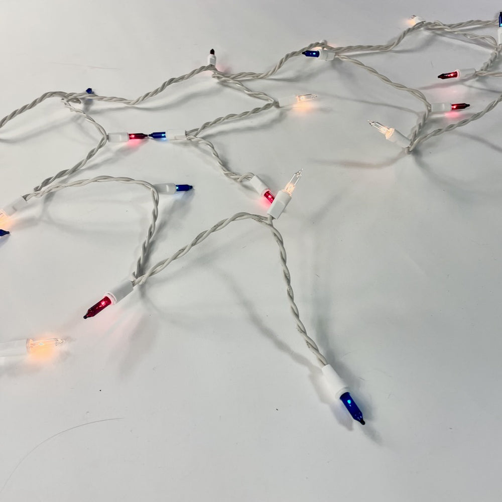 150-bulb Red Clear Blue Icicle Lights, White Wire