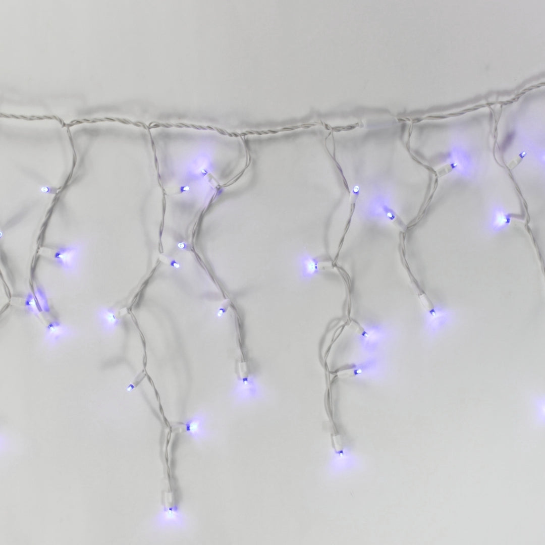 100-light Blue 5mm LED Icicle Lights, White Wire