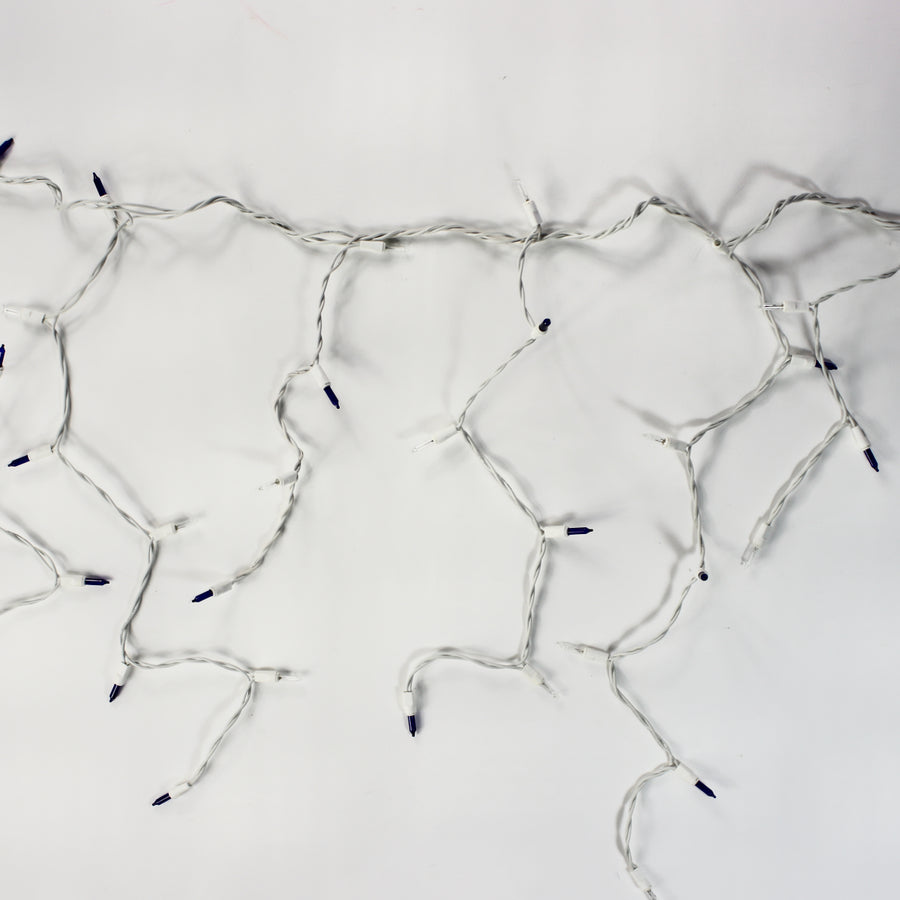 150-bulb Blue and Clear Glass Icicle Lights, White Wire – Christmas