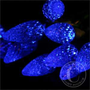 50-light C6 Blue LED Christmas Lights, 4" Spacing Green Wire