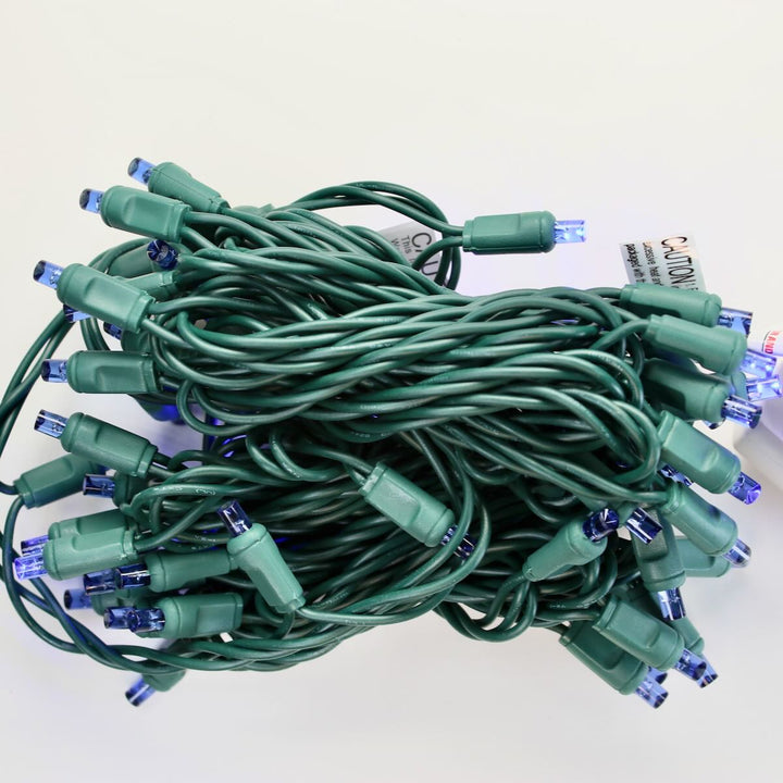 50-light 5mm Blue Strobe LED Christmas Lights, Green Wire 4" Spacing