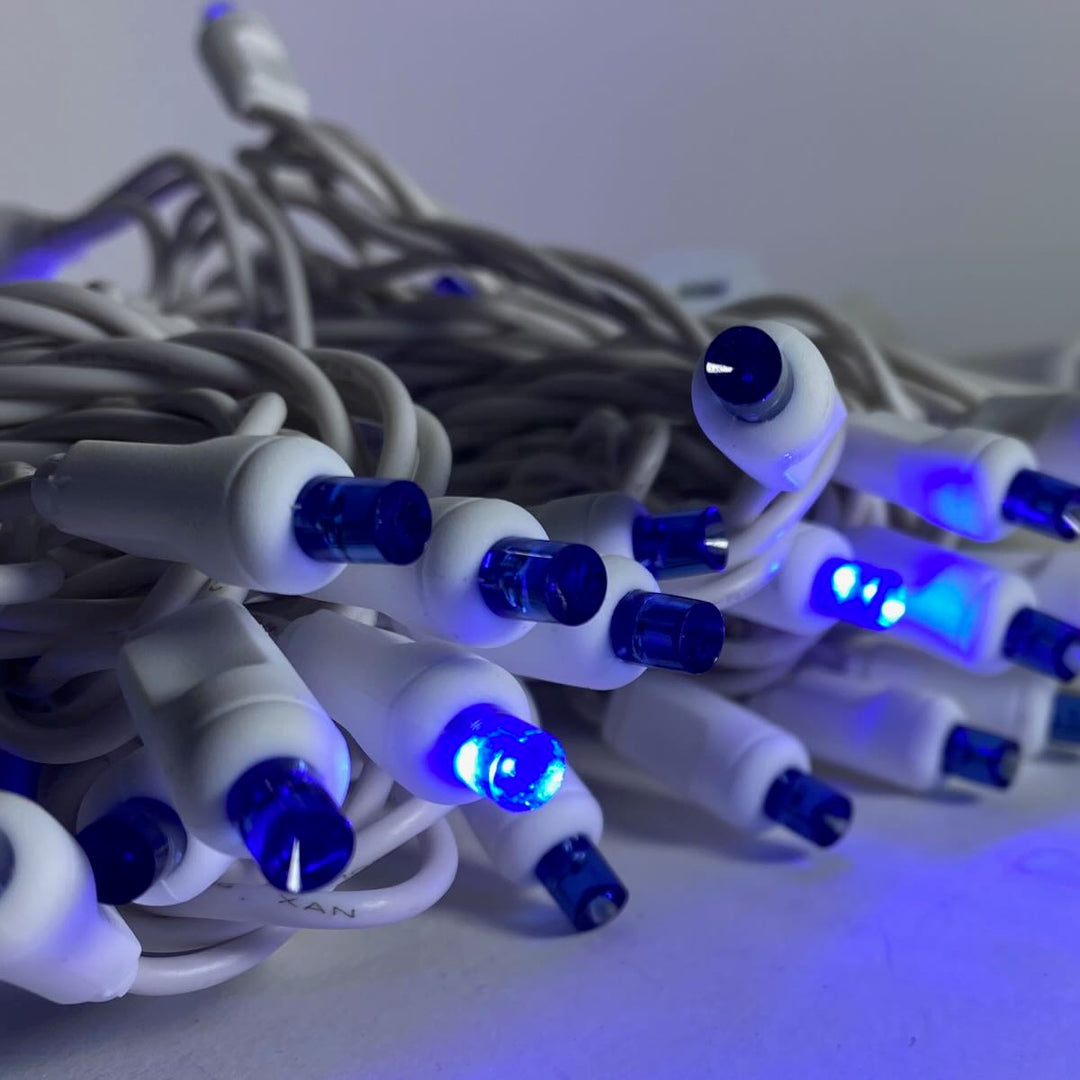 50-light 5mm Blue LED Strobe Light Strings, White Wire