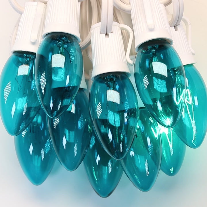 C9 Teal Twinkle Glass Bulbs E17 Bases (25 Pack)