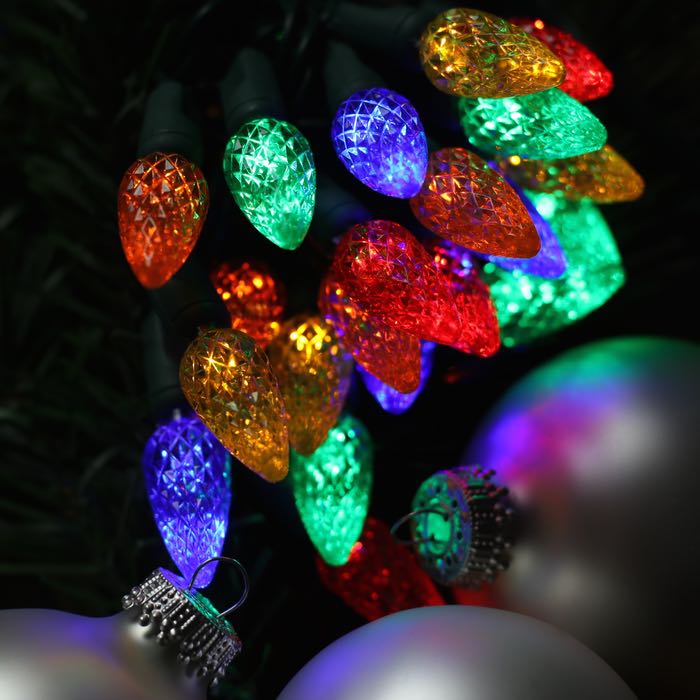 50-light C6 Multicolor LED Christmas Lights, 4" Spacing Green Wire