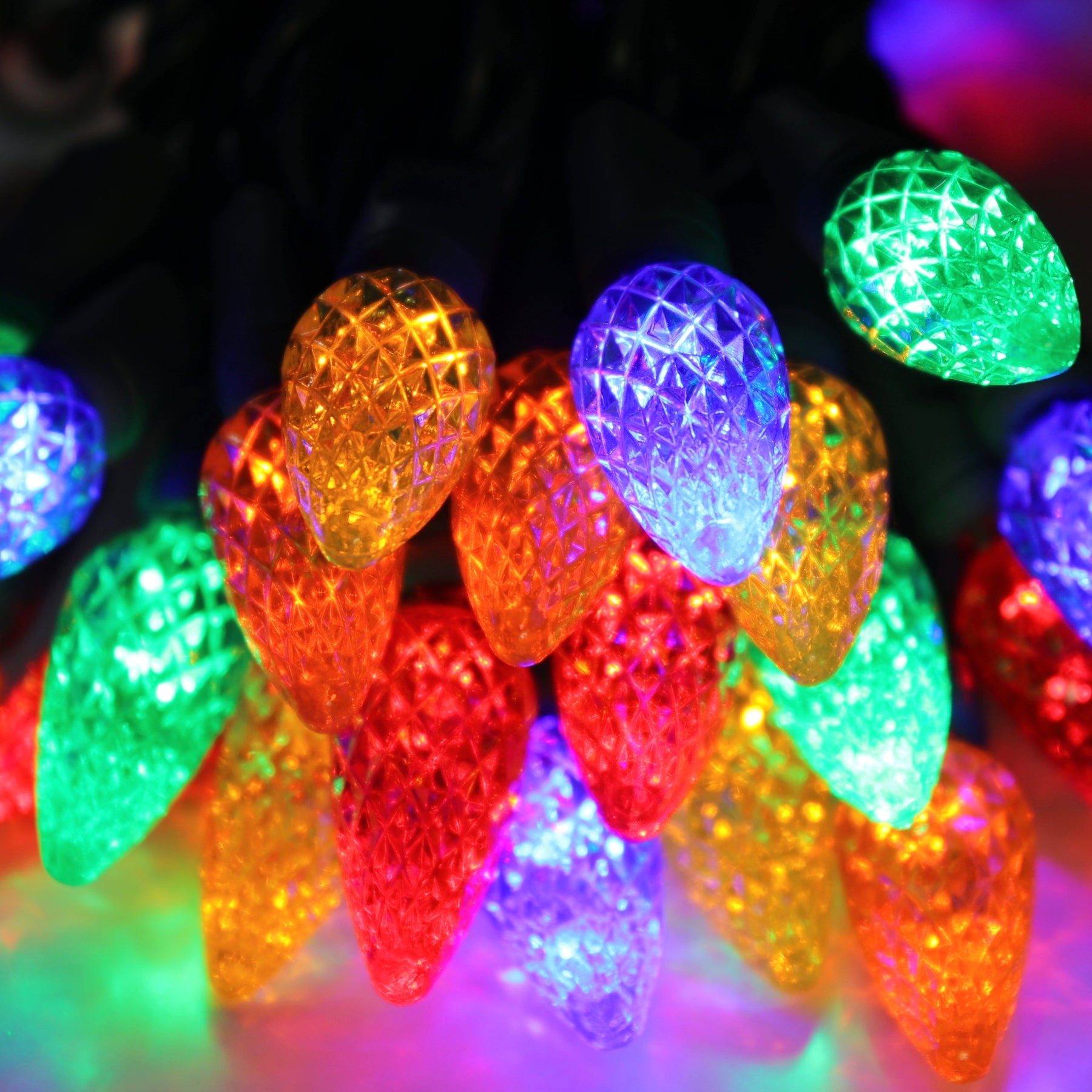 50light C6 Multicolor LED Christmas Lights, 4" Spacing Green Wire