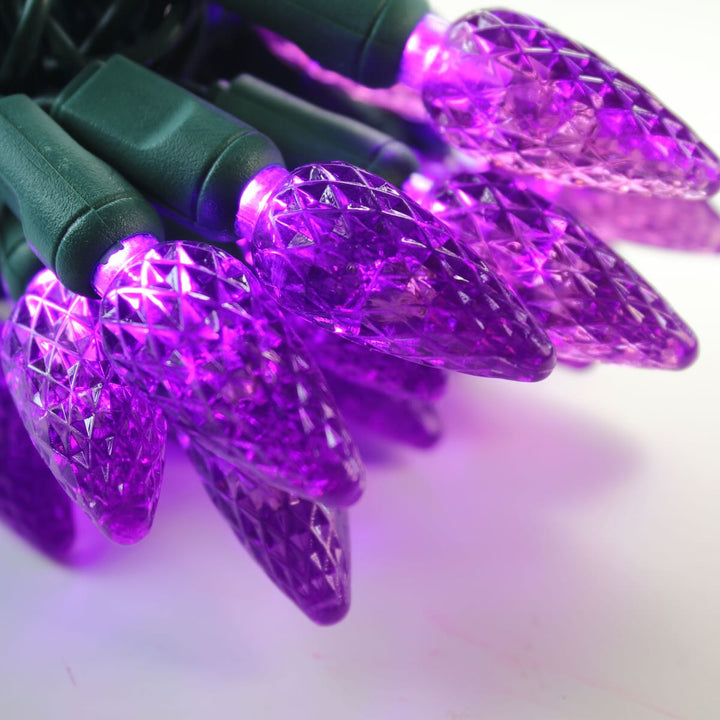 50-light C6 Purple LED Christmas Lights, 4" Spacing Green Wire