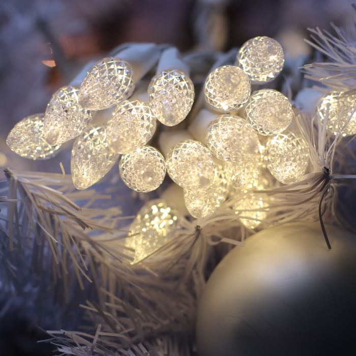 50-light C6 Warm White LED Christmas Lights, 4" White Wire