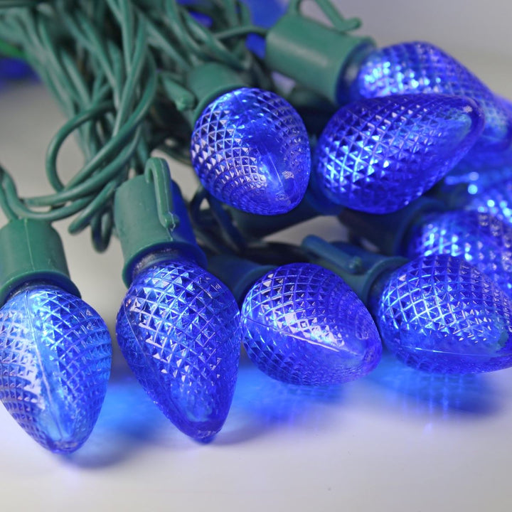 25-light C7 Blue LED Christmas Lights (Non-removable bulbs), 8" Spacing Green Wire