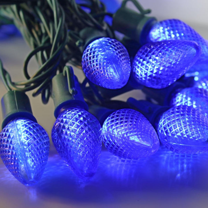 25-light C7 Blue LED Christmas Lights (Non-removable bulbs), 8" Spacing Green Wire