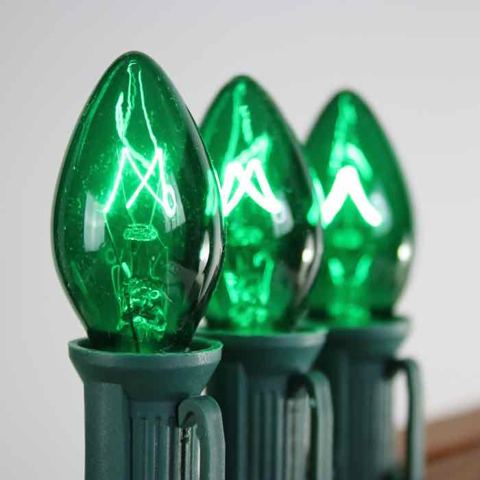 C7 Green Extra Bright Glass Bulbs E12 Bases