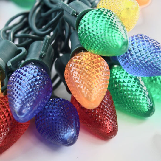 25light C7 Multicolor LED Christmas Lights, 8" Spacing Green Wire