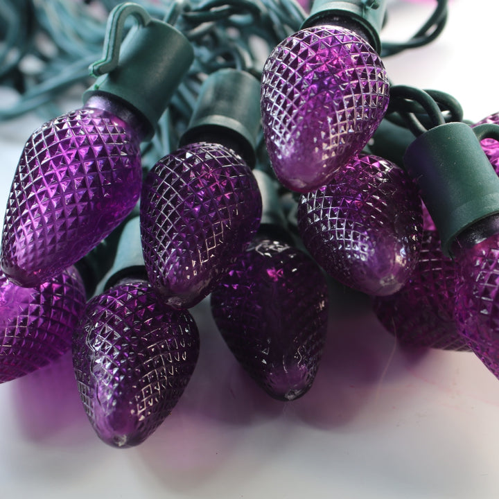 25-light C9 Purple LED Christmas Lights (Non-removable bulbs), 8" Spacing Green Wire