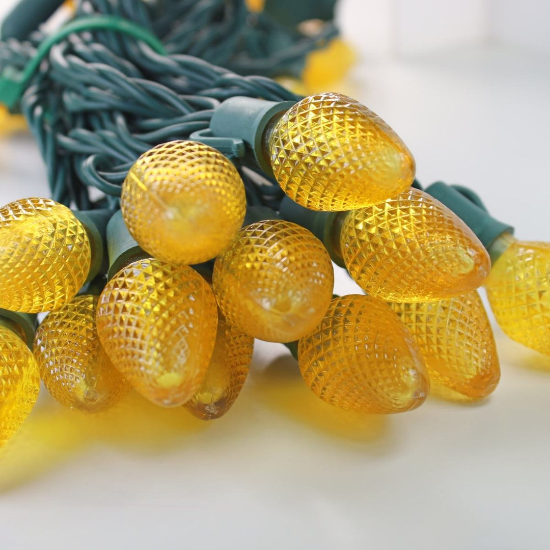 25-light C7 Yellow LED Christmas Lights (Non-removable bulbs), 8" Spacing Green Wire