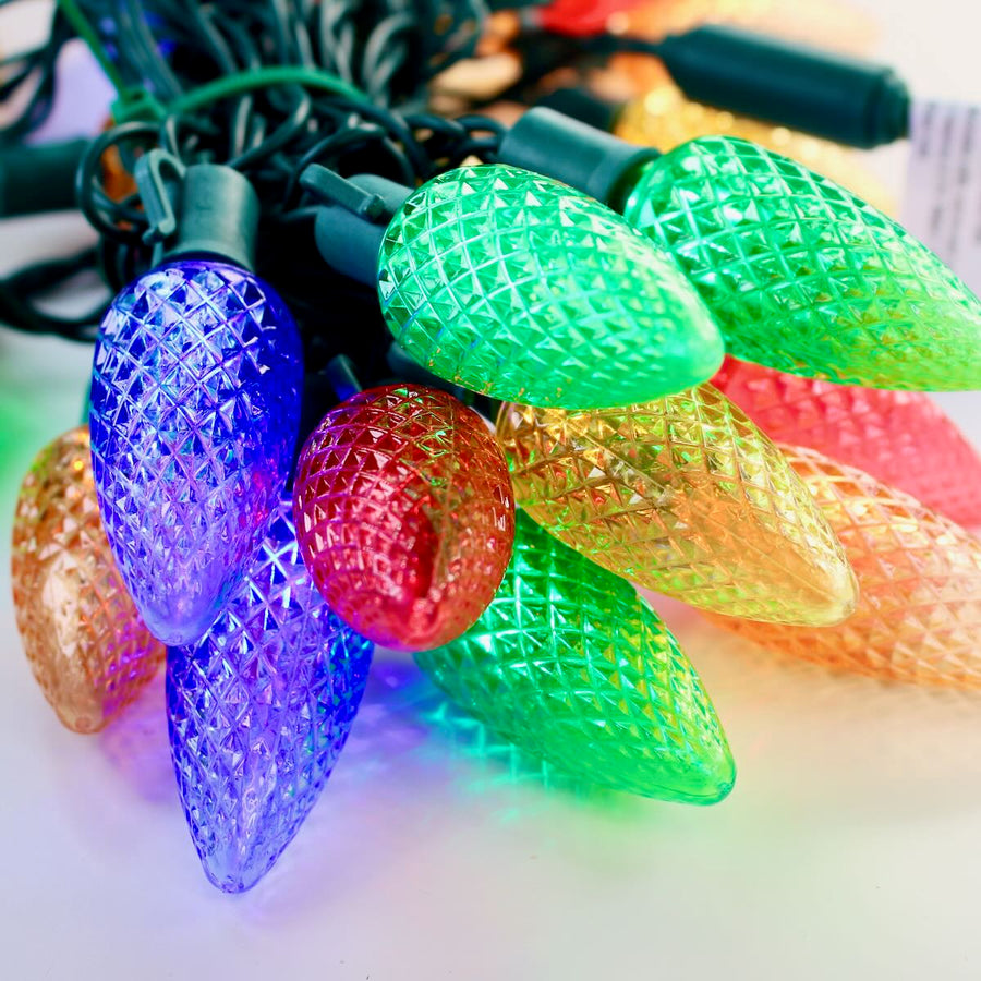 25light C9 Multicolor LED Christmas Lights, 8" Spacing Green Wire
