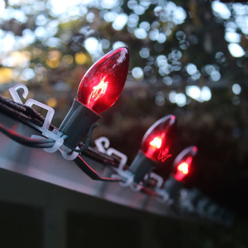 C9 Red Glass Bulbs E17 Bases – Christmas Light Source