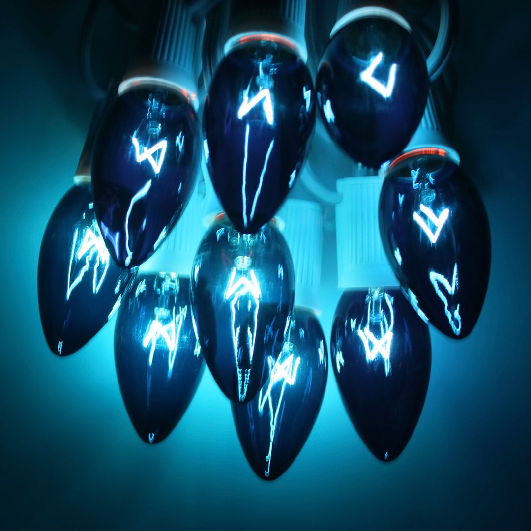 C7 Blue Triple Dip Glass Bulbs E12 Bases
