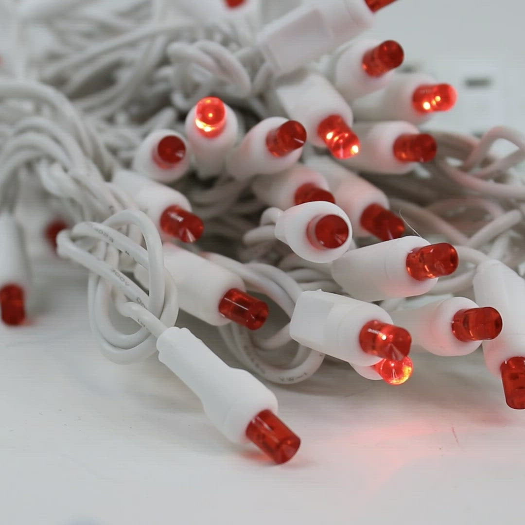 50-light 5mm Red Strobe LED Christmas Lights, 4" Spacing White Wire