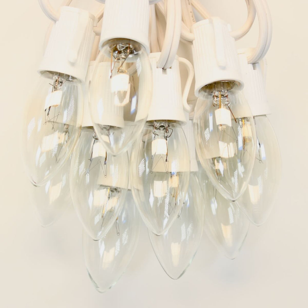 C9 Clear (White) Twinkle Glass Bulbs E17 Bases (25 Pack)