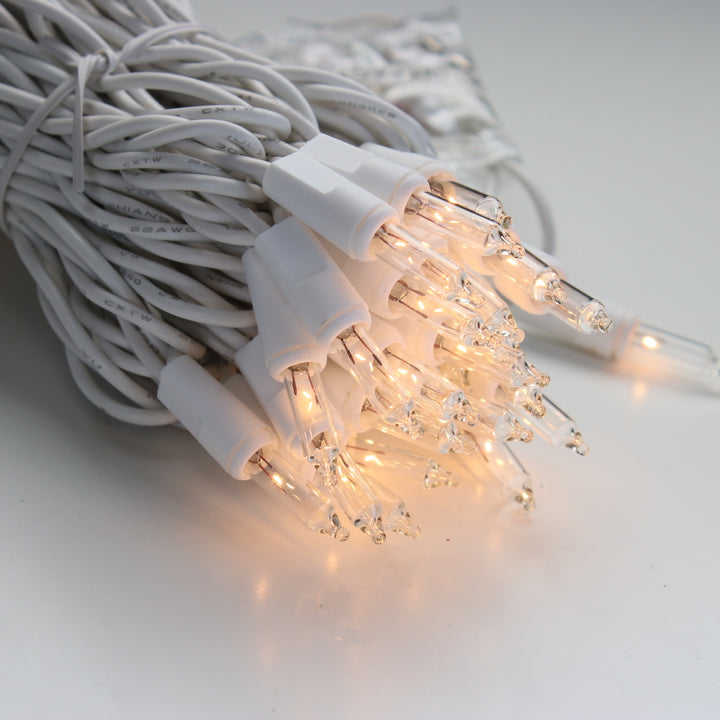 100-bulb Clear Mini Lights, 6" Spacing, White Wire