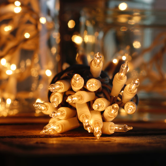 50 Clear Christmas Lights on a White Wire String, UL Approved for