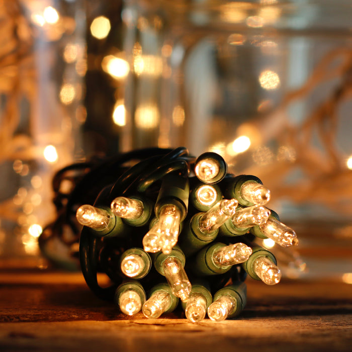 15-bulb Clear Craft Lights, Green Wire
