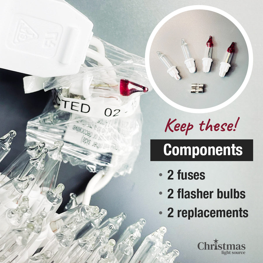 50bulb Red White Blue Mini Lights, 4" Spacing, Green Wire Christmas