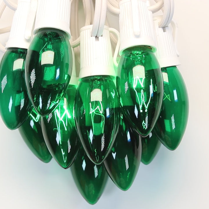 C9 Green Twinkle Glass Bulbs E17 Bases (25 Pack)