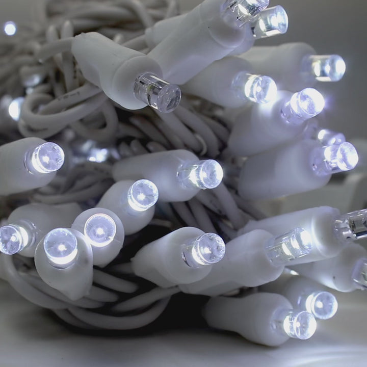 50-light Pure White LED Twinkle Lights - 50 Bulbs, White Wire