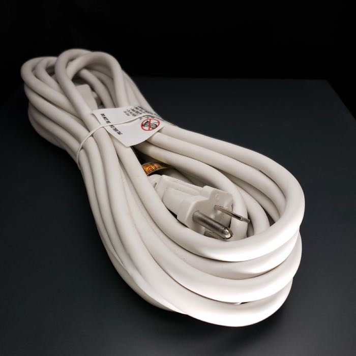20-foot Medium Duty 16-3 Extension Cord, White Wire
