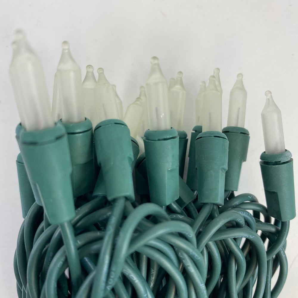 50-bulb Frost Mini Lights, 4" Spacing, Green Wire