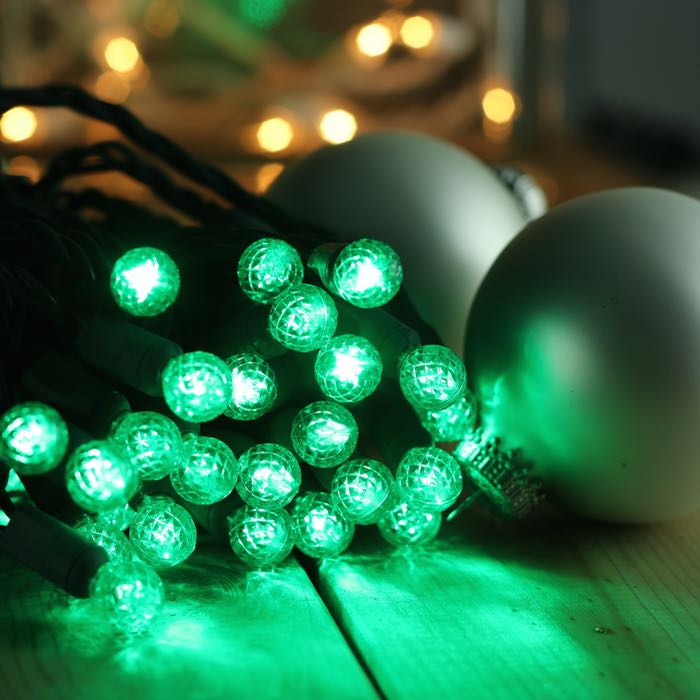 50-light G12 Green LED Christmas Lights, 4" Spacing Green Wire